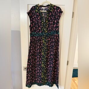 Flirty Boden Black and Pink Floral Midi Dress NWT